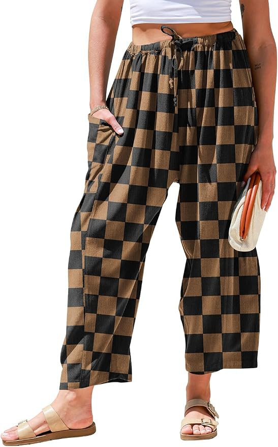 TARSE Womens Linen Palazzo Pants Wide Leg Casual Loose Drawstring Pants | Amazon (US)