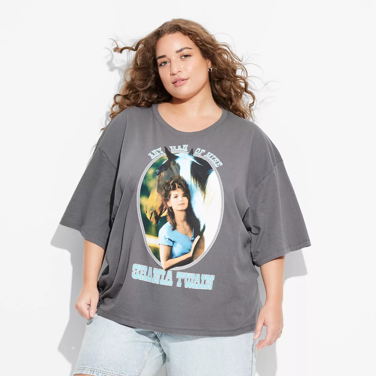 Women's Shania Twain Any Man of Mine Oversized Short Sleeve Graphic T-Shirt - Charcoal Gray XS | Target