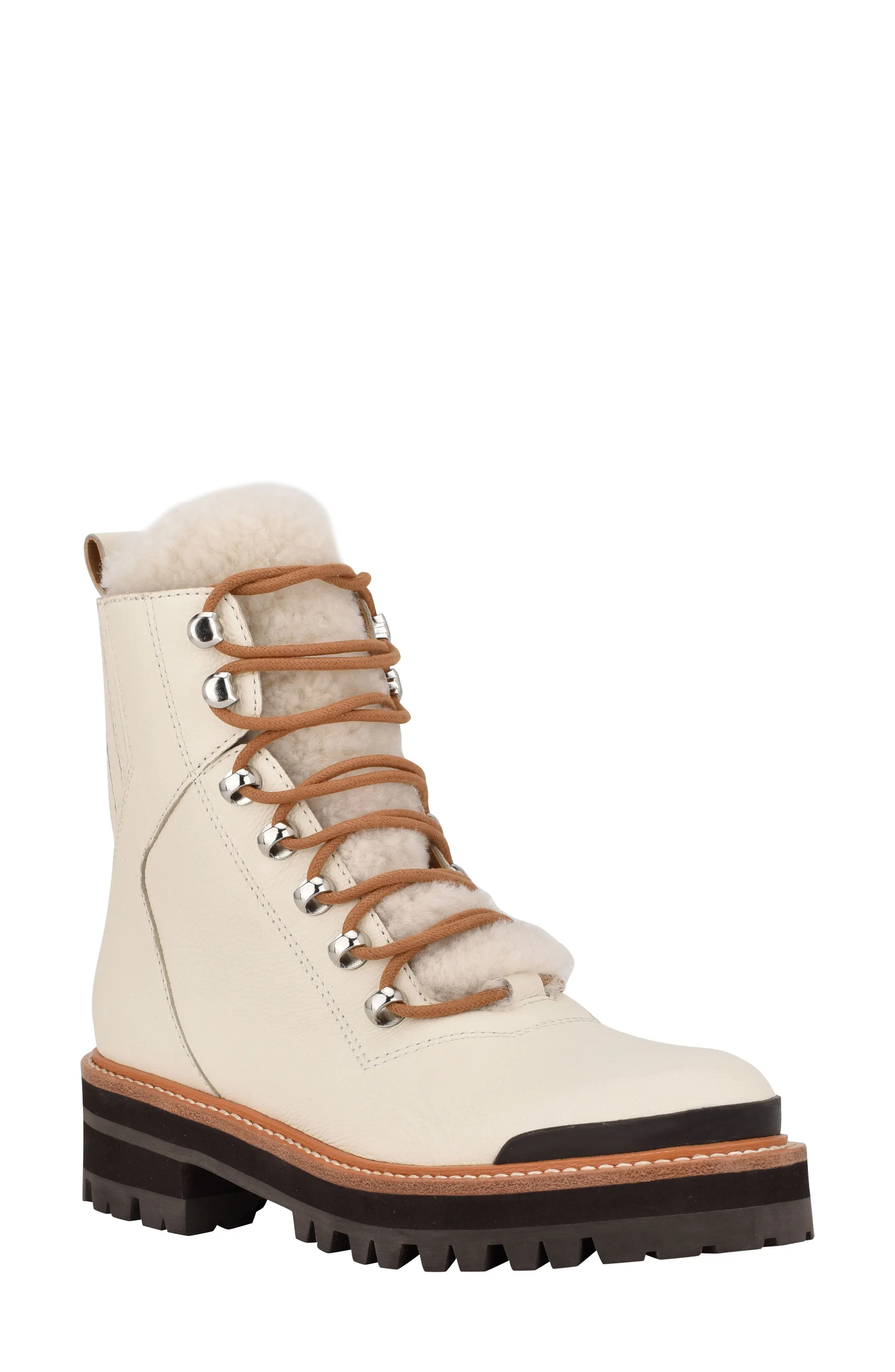 Marc Fisher LTD Izzie Genuine Shearling Lace-Up Boot in Ivory Leather at Nordstrom, Size 7.5 | Nordstrom