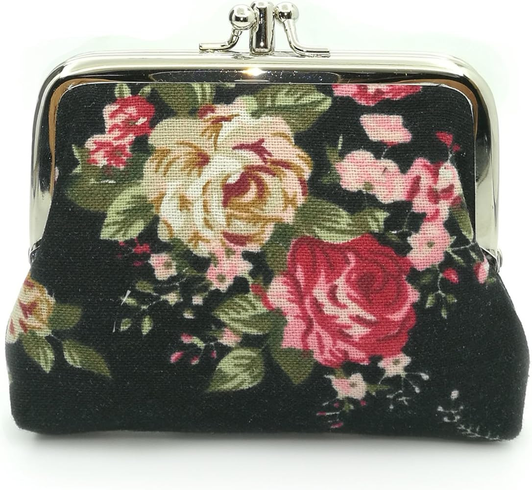 Cute Floral Buckle Coin Purses Vintage Pouch Kiss-lock Change Purse Wallets… | Amazon (US)