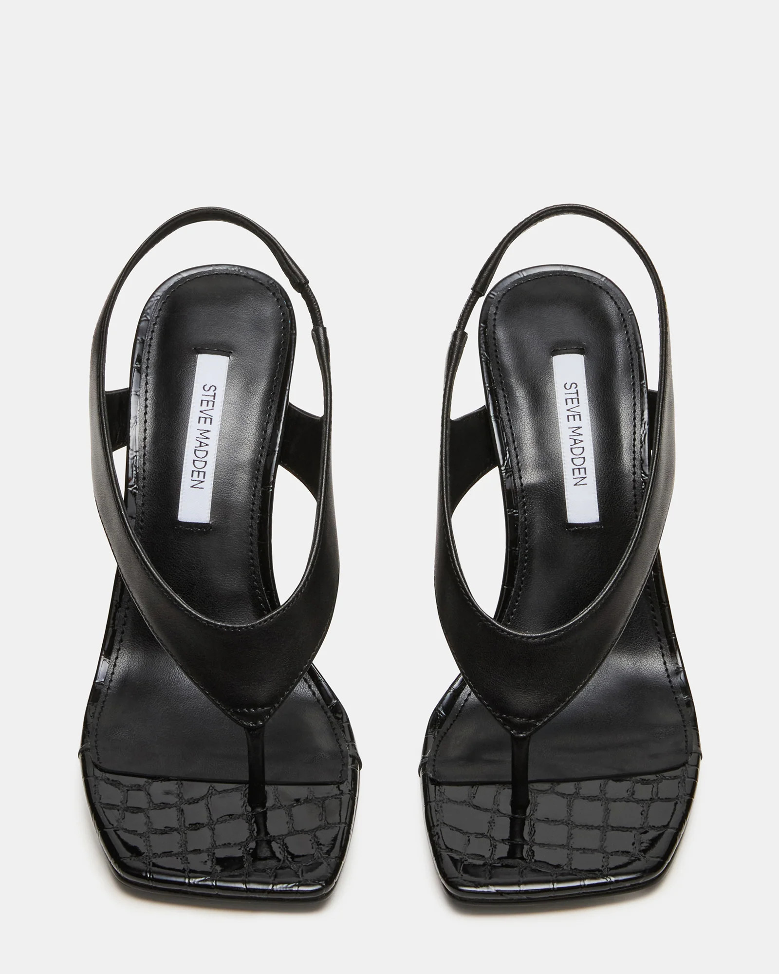 IMPROV Black Leather Square-Toe Thong Slingback Women's Heel | Steve Madden (US)