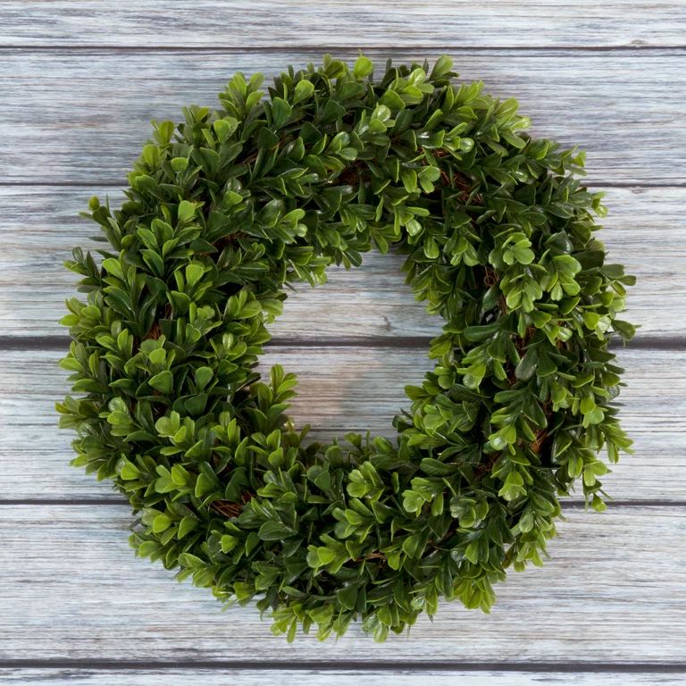Pure Garden 12" Artificial UV Resistant Boxwood Wreath for the Front Door, Green | Walmart (US)