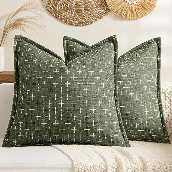 MIULEE Decorative Burlap Linen Throw Pillows Covers 20x20 Inch Olive Green Vintage Couch Pillow C... | Amazon (US)