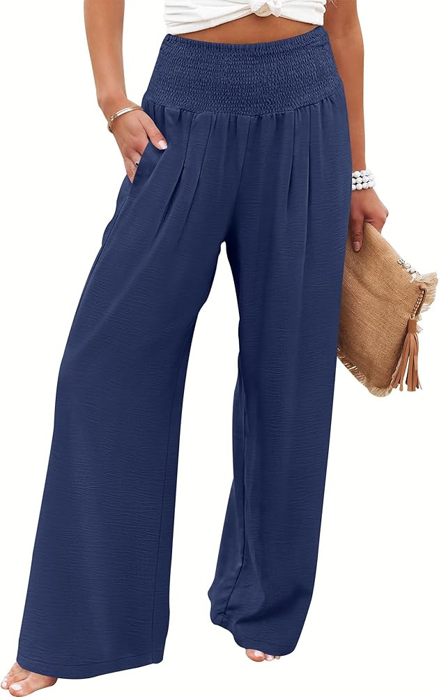 ANRABESS Women Palazzo Pants Summer Flowy Wide Leg High Waist Lounge Trousers with Pockets 2026 C... | Amazon (US)