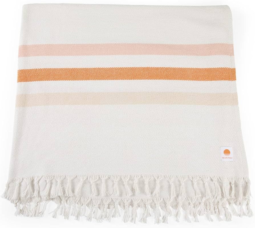 Oceanside Beach Blanket, 66" x 80", 100% Cotton Premium Picnic Blanket, Oversized Beach Towel wit... | Amazon (US)