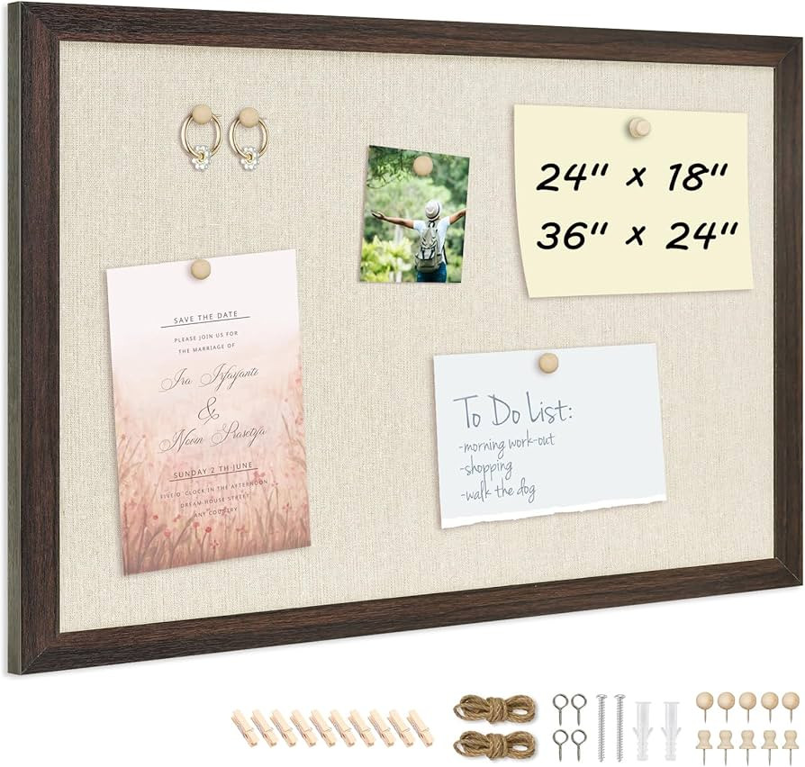 DOLLAR BOSS Bulletin Board with Linen 36'' x 24'' Wood Framed Cork Boards for Walls, Photo Displa... | Amazon (US)