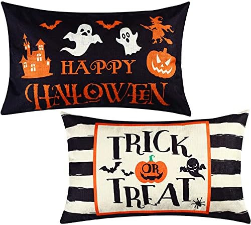 2 Pieces Happy Halloween Pillow Covers 20 x 12 Inch Trick or Treat Cushion Cover Rectangular Hall... | Amazon (US)