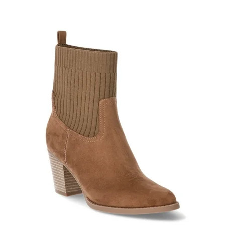 Time and Tru Women s Faux Suede Knit Ankle Boots Sizes 6-11 | Walmart (US)