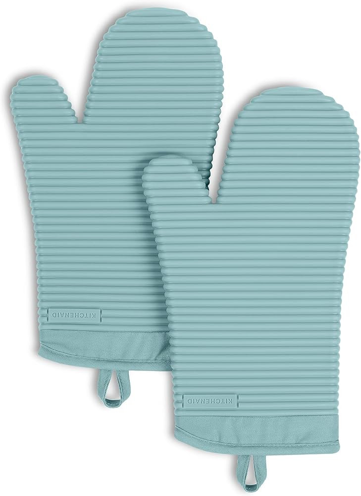 KitchenAid Ribbed Soft Silicone Oven Mitt 2-Pack Set, Mineral Water Aqua, 7.5"x13" | Amazon (US)