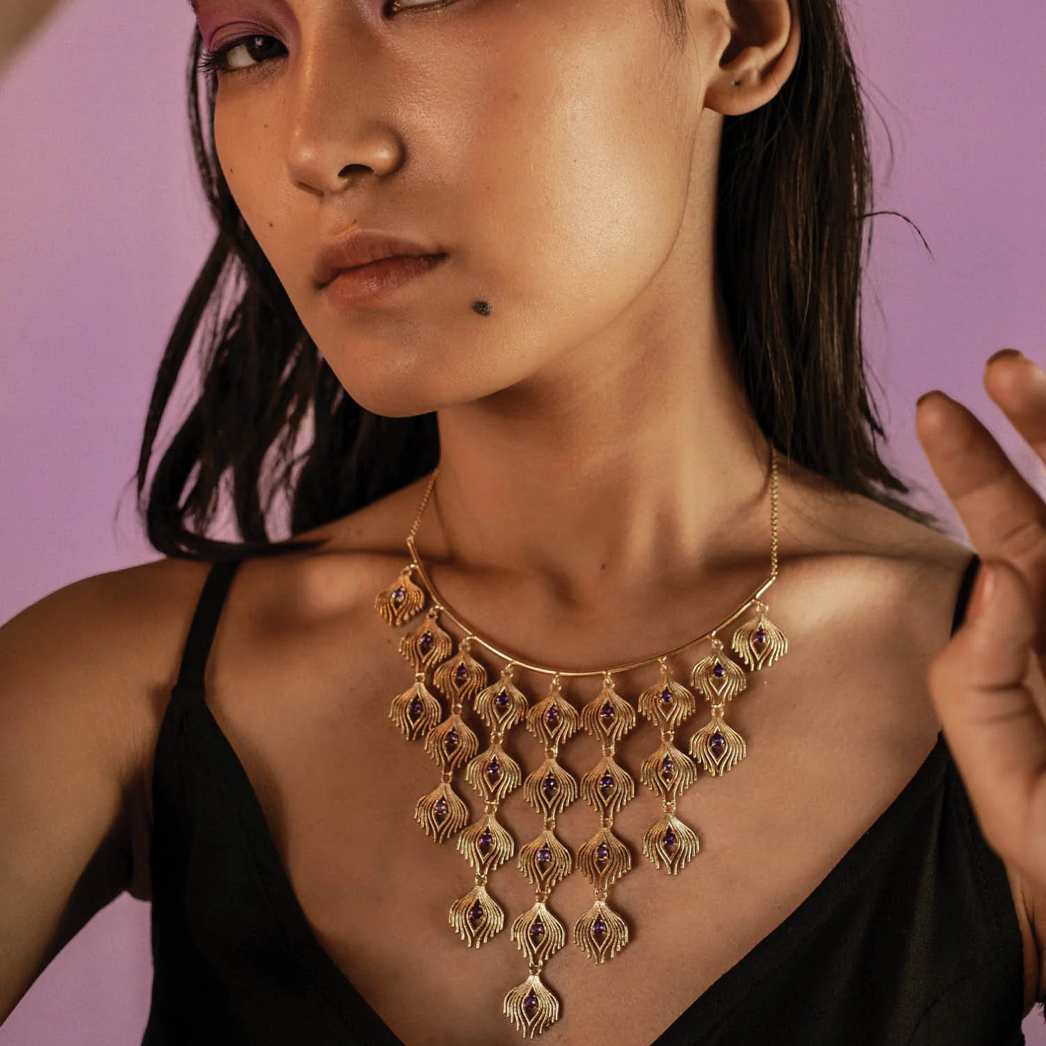 Plume Collar: Feathery light maxi pendant for your collar | Dhwani Bansal Jewellery