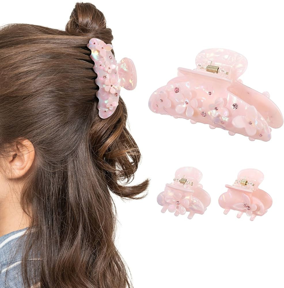 3PCS Acrylic Flower Hair Claw Clips - 2 Styles Durable Medium Small Claw Clips for Women, Strong ... | Amazon (US)