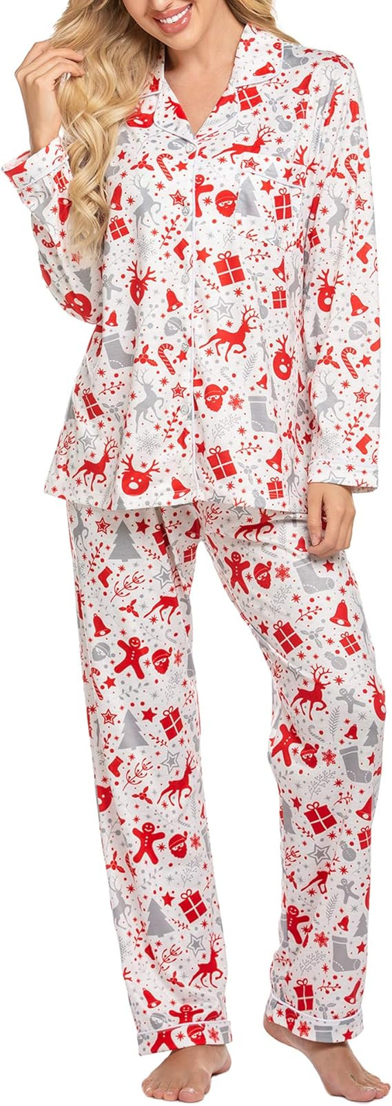 Ekouaer Pajamas Set Womens Long Sleeve Button Down Shirt Sleepwear 2 Piece Nightwear with Pants S... | Amazon (US)