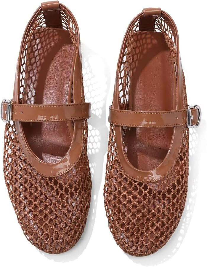 Mesh Flats for Women Ballerina Comfortable Mule Casual Round Toe Buckle Strap Ballet Mary Jane Sh... | Amazon (US)