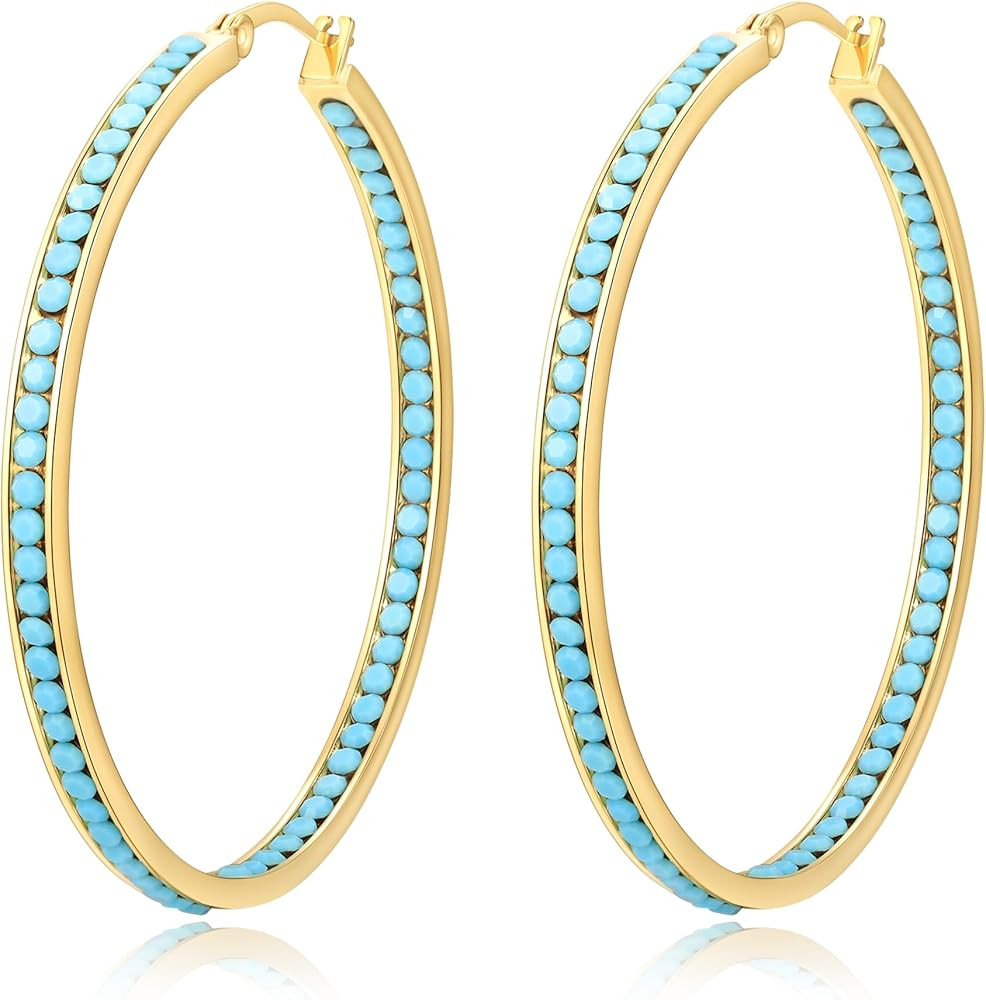 2 Inch Large Hoop Earrings for Women Stainless Steel Hypoallergenic Big Hoop Earrings Cubic Zirco... | Amazon (US)