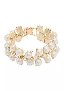 Crown & Ivy™ Gold Tone Crystal Pearl Line Bracelet | Belk