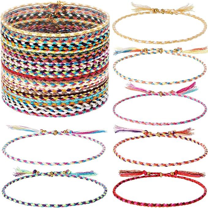 28 Pieces Woven Wrap Friendship Bracelets Handmade Braided Friendship Bracelet Adjustable Colorfu... | Amazon (US)