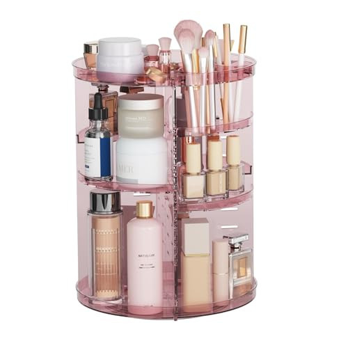 Rotating Makeup Organizer, DIY 8 Adjustable Layers 360 Spinning Skincare Organizers, Makeup Storage Carousel Tower with Brush Holder & Perfume Trays, Cosmetic Display Case for Vanity Bathroom | Amazon (US)