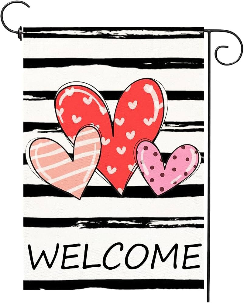 Valentines Garden Flag Welcome Valentine Flags for Outside Love Hearts Outdoor Anniversary Party ... | Amazon (US)