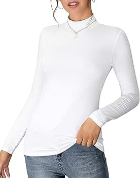 MANGDIUP Women's Mock Turtle Neck Long Sleeve Sleeveless Pullover Tops Slim Fit Basic Lightweight... | Amazon (US)