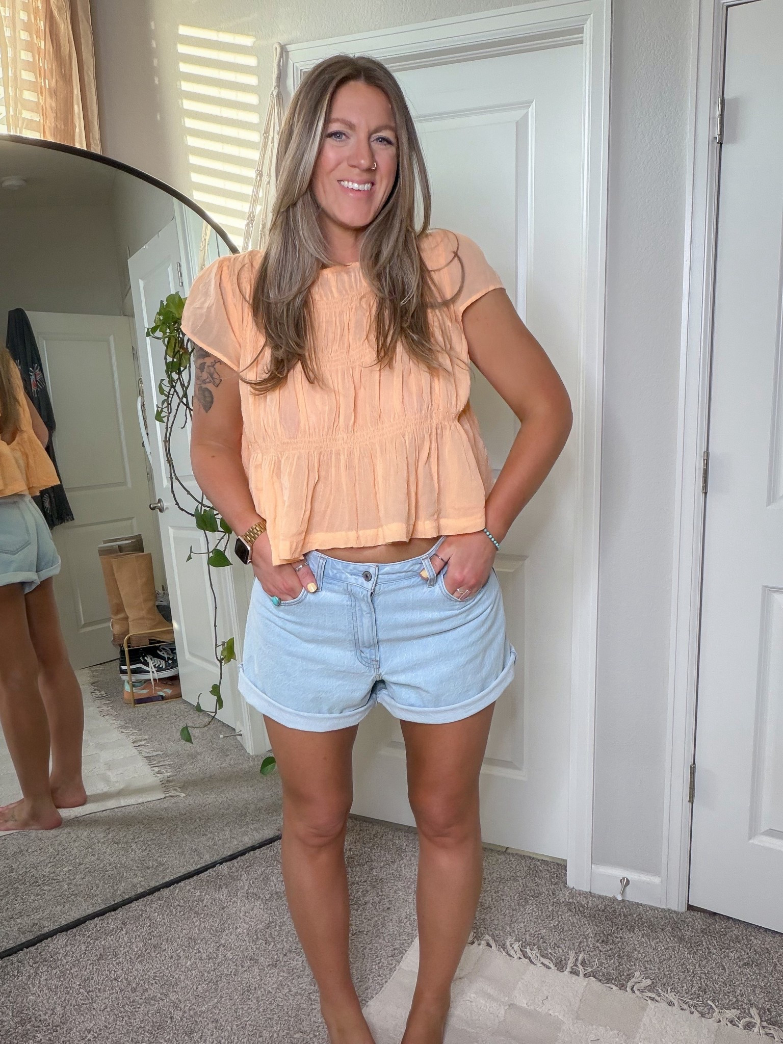 Large top, 30 curve love shorts 

#LTKOver40 #LTKTall