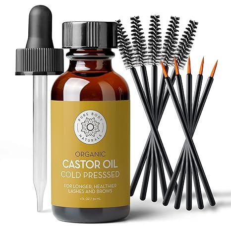 Organic Castor Oil for Eyelashes and Eyebrows with Applicator Kit, Brow and Eyelash Growth Serum ... | Amazon (US)