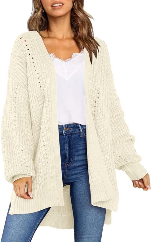 LILLUSORY Womens Open Front Cardigan Sweaters Long Sleeve 2022 Casual Oversized Chunky Coat | Amazon (US)