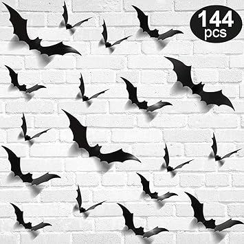 144 Pieces Bats Sticker Halloween Black Bat Decorations 3D Wall Decal Glowing Stickers for Hallow... | Amazon (US)