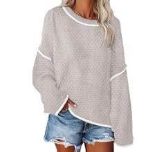 Women's Oversized Crewneck Sweaters Batwing Long Sleeve Side Slit Ribbed Knit Pullover Sweater To... | Amazon (US)
