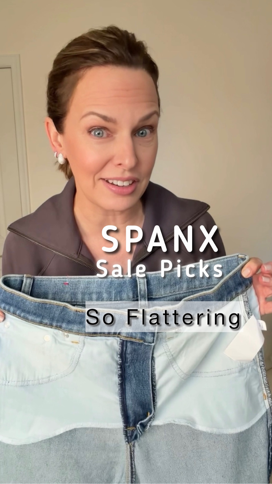 SPANX is doing a 20% off sitewide sale in the LTK app, so I’m sharing a few pieces I wear all the time.

One thing I love about the SPANX jeans is the built-in tummy and waist control panels — they’re incredibly flattering but still really comfortable.

I also linked my favorite ponte wide leg pants and some AirEssentials pieces because they are unbelievably soft.

At 5’4”-right there at the top of the petite option- I find that Spanx work better for me in the regular length. I can always shorten pants a little, but I can’t make them longer! If I were any shorter, the petite would be just fine. I sized up (to a medium) in the straight leg jeans for a more relaxed fit.￼The ponte pants are a small (true to size). The cropped patch pocket jeans are a small (true to size). I typically take a small in the Air Essentials, I ordered a medium petite in the barrel leg pants, but probably could have done the small-depend depends on how relaxed you want them to be.

#LTKSpringSale #LTKPetite #LTKOver40