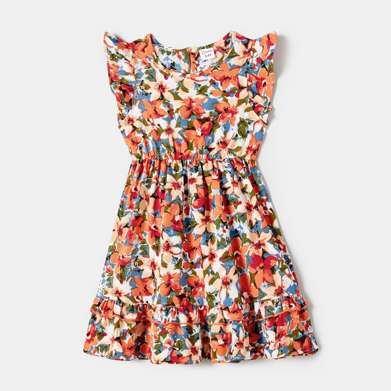 PatPat Family Matching Dress Mommy and Me Outfits Allover Floral Print Ruffle-sleeve V Neck Dress... | Walmart (US)