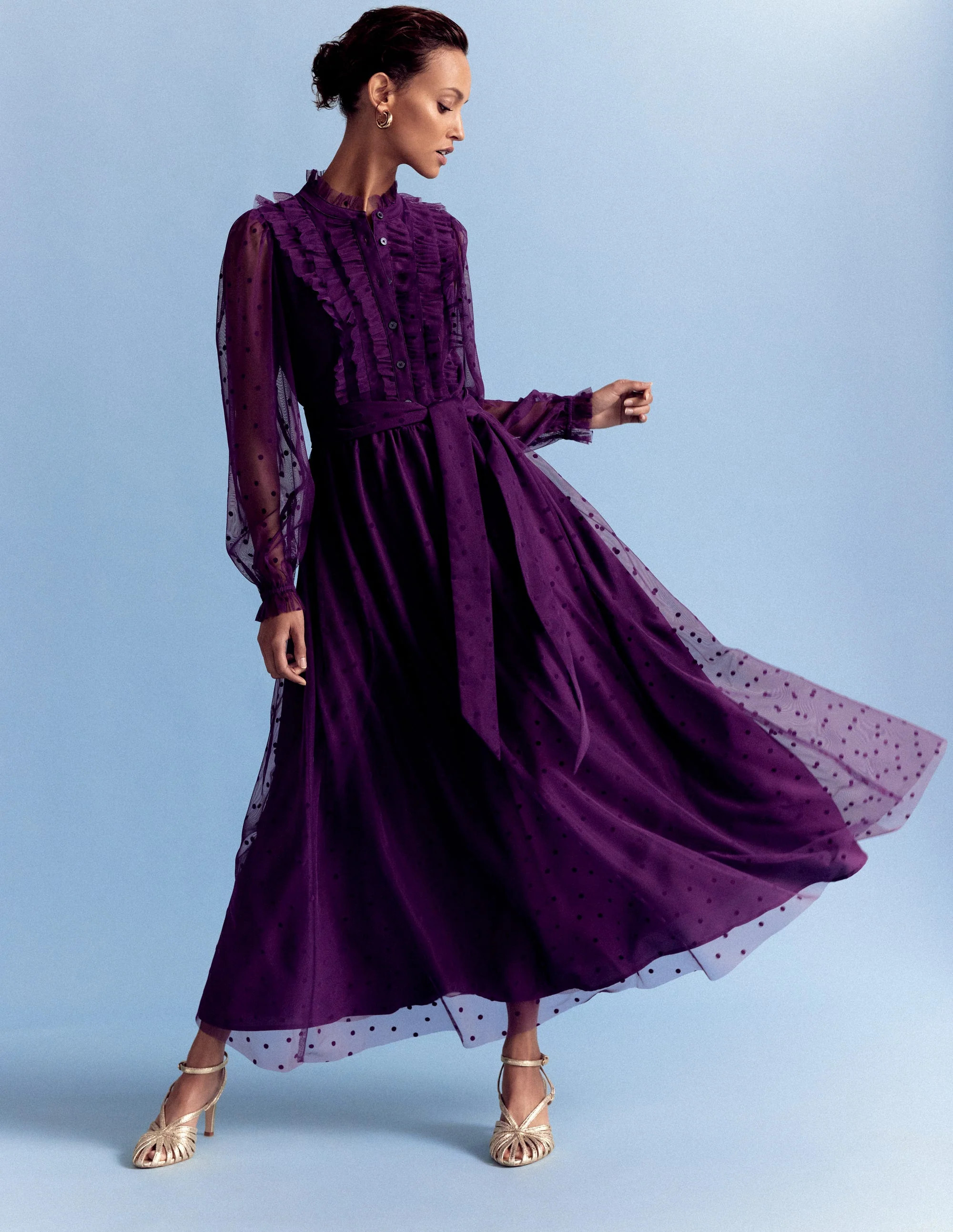 Tulle Ruffle Maxi Dress-Viola Purple | Boden (US)