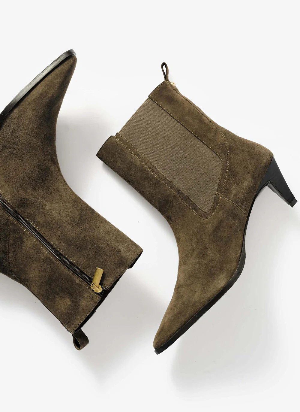 Ivy Khaki Suede Kitten Heel Ankle Boots | Mint Velvet