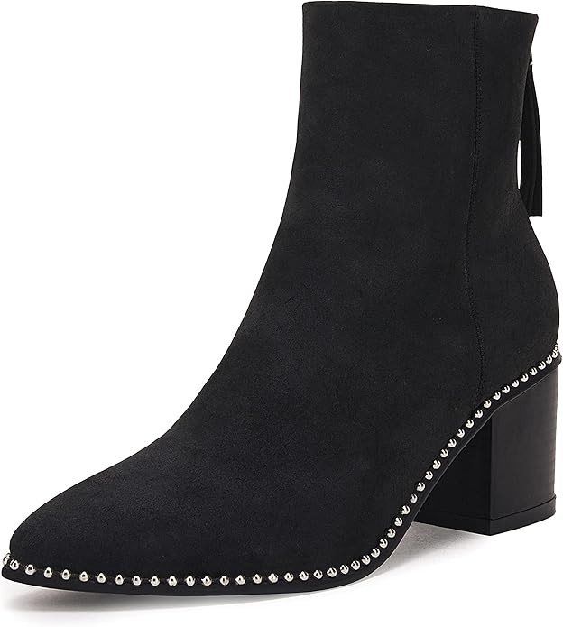 LAICIGO Women’s Pointed Toe Ankle Boots Chunky Stacked Heel Back Zipper Faux Suede Winter Warm ... | Amazon (US)