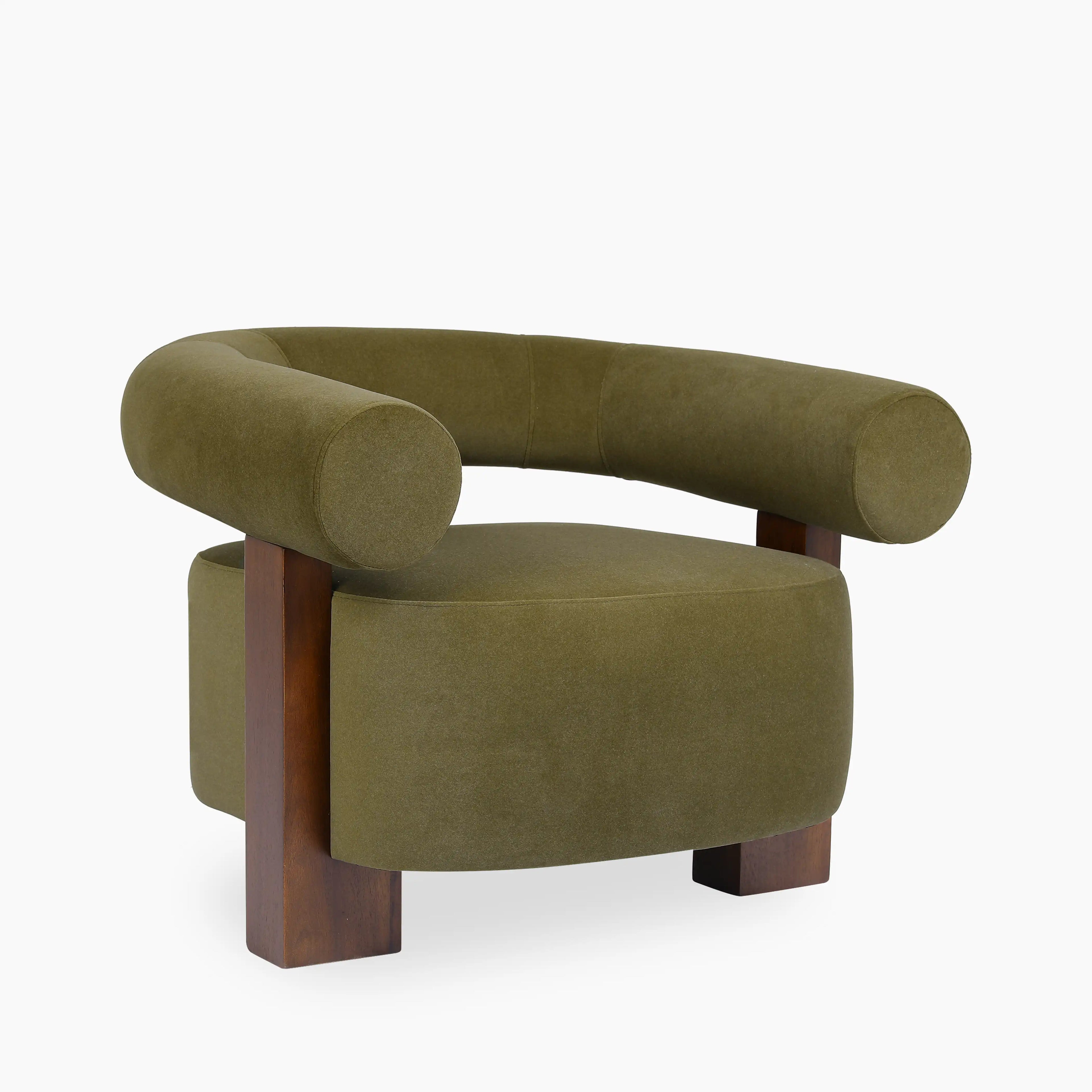 Fawnley Accent Chair | Moss Green Sustainable Mohair Velvet & Walnut | Cult Furniture UK