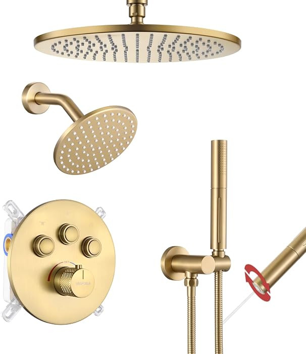 VANFOXLE Shower Faucet Set Brushed Gold Shower System,Push Button Diverter Shower Faucet with 2 i... | Amazon (US)