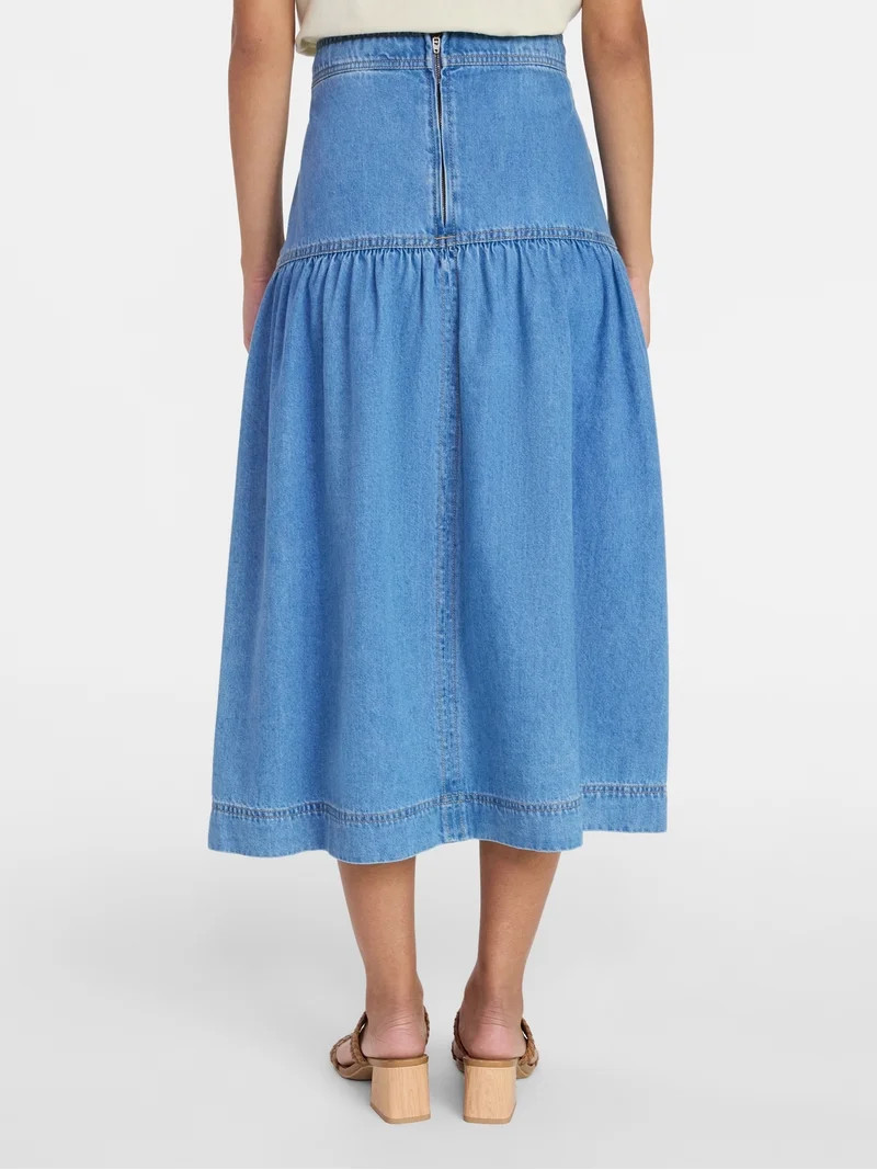 Time and Tru Women's Drapey Denim Midi Skirt, Sizes 0-20 | Walmart (US)