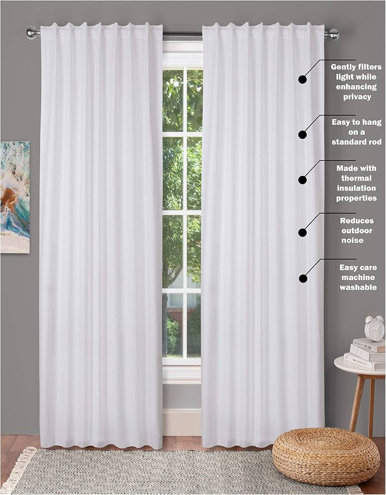 Farm House Curtain-Cotton Textured Slub fabric 50x84 -White, Cotton Curtains,2 Panels Curtain,Tab... | Amazon (US)