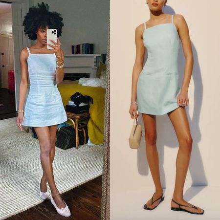 Venita Aspen’s Blue Linen Mini Dress 📸 + Info= @venitaaspen 