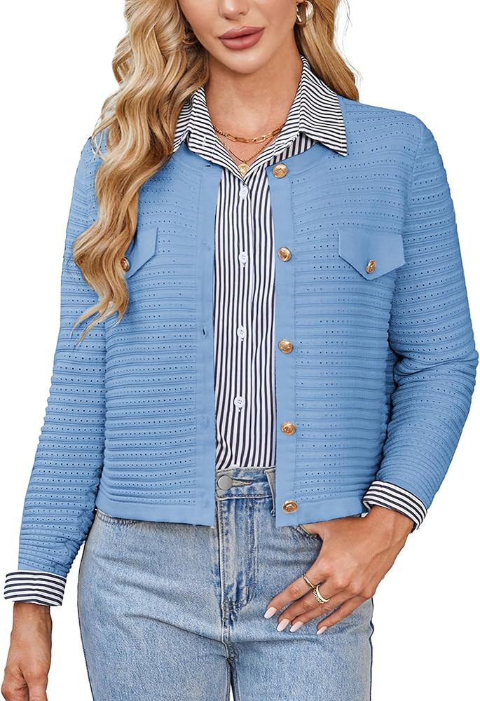 GRACE KARIN Women's Knit Cardigan Sweaters Long Sleeve Open Front Button Down Trendy Jackets Ligh... | Amazon (US)