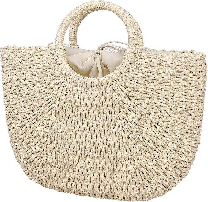 Sac à Main en Paille pour Femmes, Rond Sac de Plage Panier en Rotin Tissé Sac à Bandoulière d... | Amazon (FR)