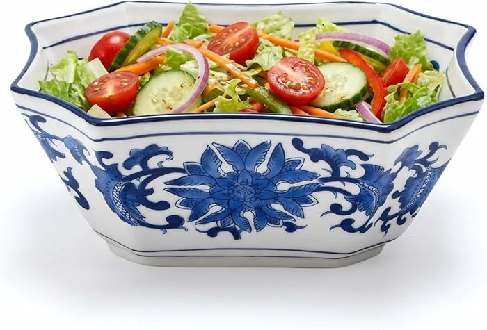 FoldTier Blue and White Porcelain Serving Bowl, 7" Blue White Long Octagon Ceramic Sugar Candy Bo... | Amazon (US)