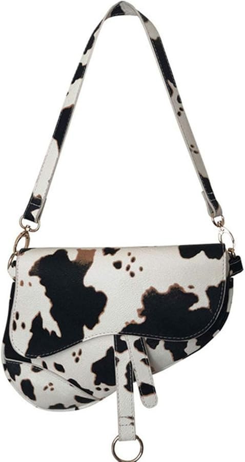 Women Cow Print Saddle Shoulder Bag Clutch Purse Underarm Handbag Satchel Zipper Crossbody Bag | Amazon (US)
