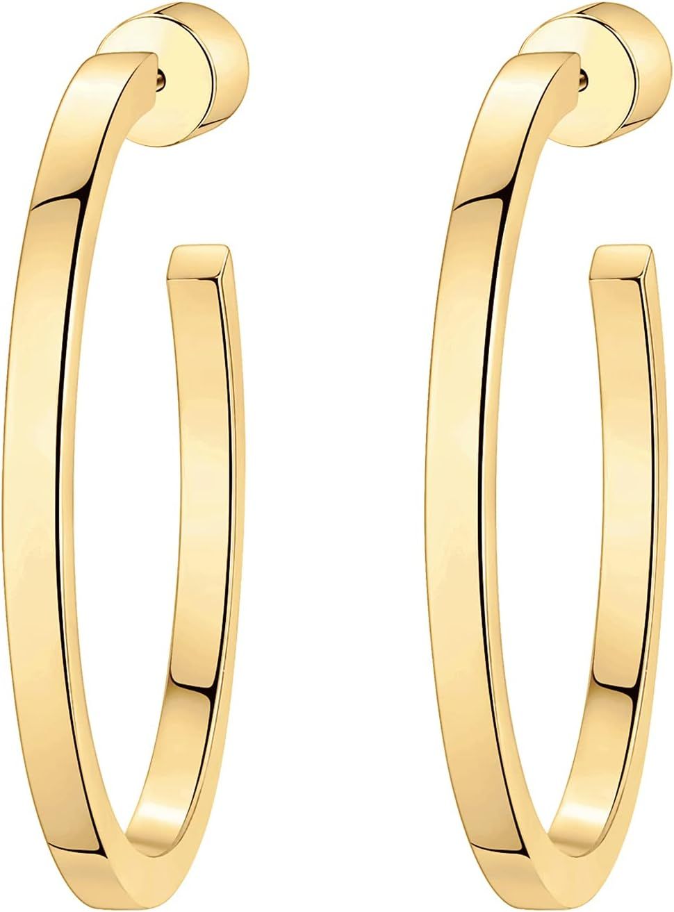 PAVOI 14K Gold Plated Thin Square Edge Open Hoop Earrings for Women | Trendy Lightweight Open Hoo... | Amazon (US)
