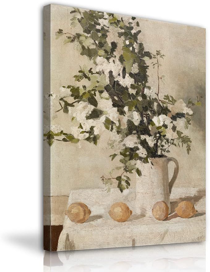 Framed Canvas Wall Art Vintage Oil Painting Vase Botanical Wall Art Farmhouse Wall Art Canvas Pri... | Amazon (US)