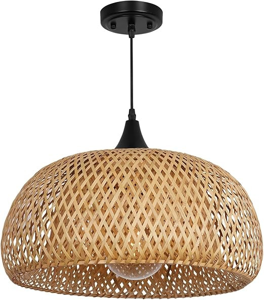 Rustic Farmhouse Bamboo Pendant Light - 18 Inch Large Dome Handwoven Ceiling Mounted Bamboo Chand... | Amazon (US)
