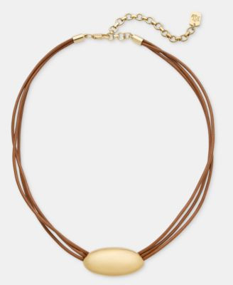 Lauren Ralph Lauren Gold-Tone Leather Pendant Necklace - Brown | Macy's