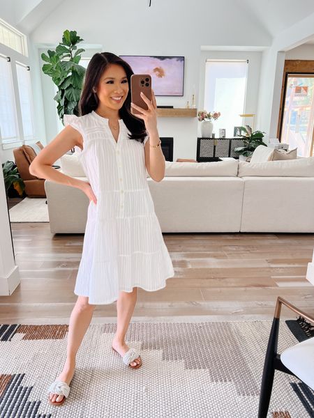 Summer dress perfect for date night, casual workwear and every day outfit! Wearing size XS and it fits TTS. On sale for 40% off plus an additional 20% off with code USA! Love the tiered skirt and ruffled sleeve  

#LTKSeasonal #LTKsalealert #LTKstyletip