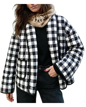 Womens Cropped Quilted Jacket Puffer Lightweight Floral Print Oversized Long Sleeve Packable Down... | Amazon (US)