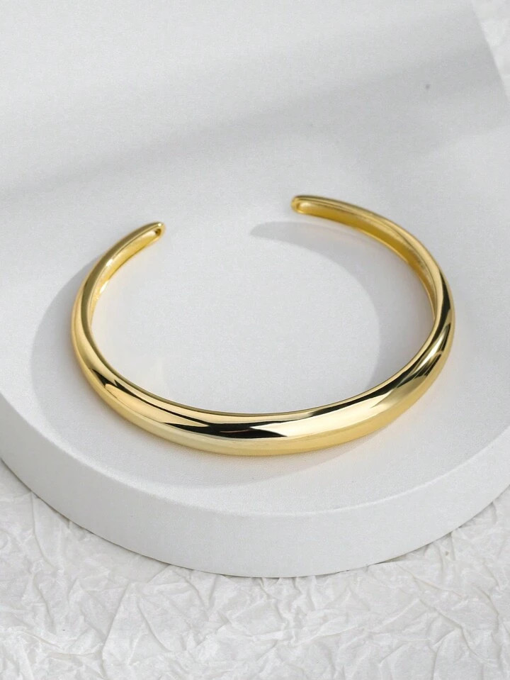 Charm-In Gold Bangle Sliver-Plated Brass Cuff Bracelet For Women - Smooth Finish Chunky Cuff Bang... | SHEIN