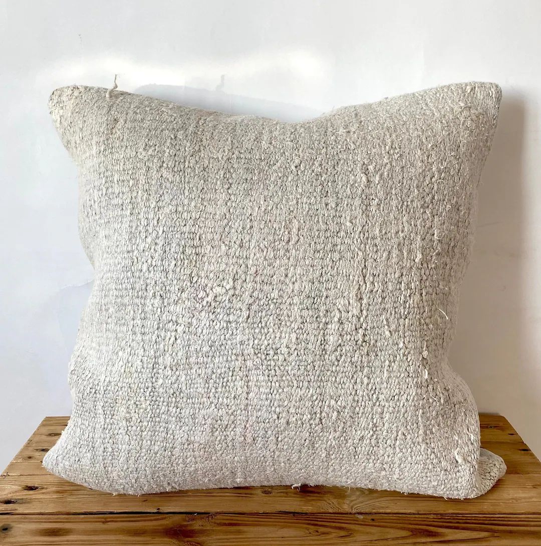 White Hemp Pillow Cover, 20" x 20" Turkish Pillow Cover, Decorative Pillow, Handmade Vintage Cush... | Etsy (US)